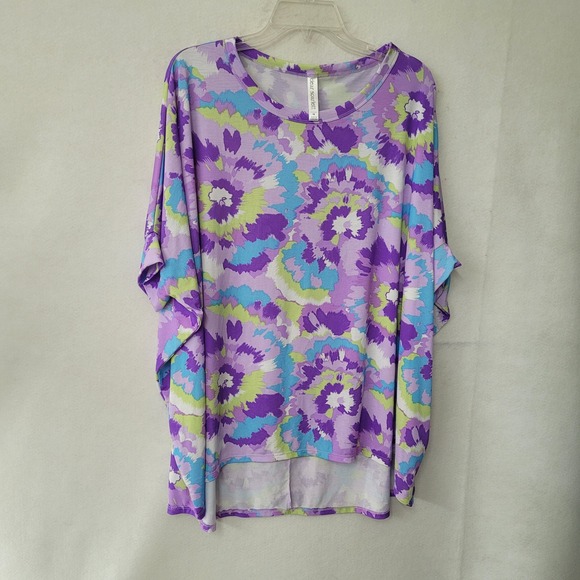 Dear Scarlett Tops - Dear‎ Scarlett Womens Top Purple Blue Green Abstract Short Dolman Sleeve Size M